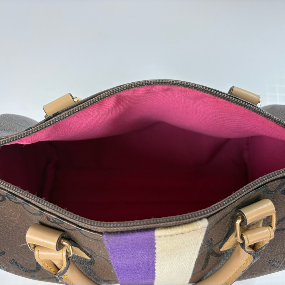 Victoria's Secret Brown Satchel with Purple & Cream Center Stripe - Picture 3 of 5